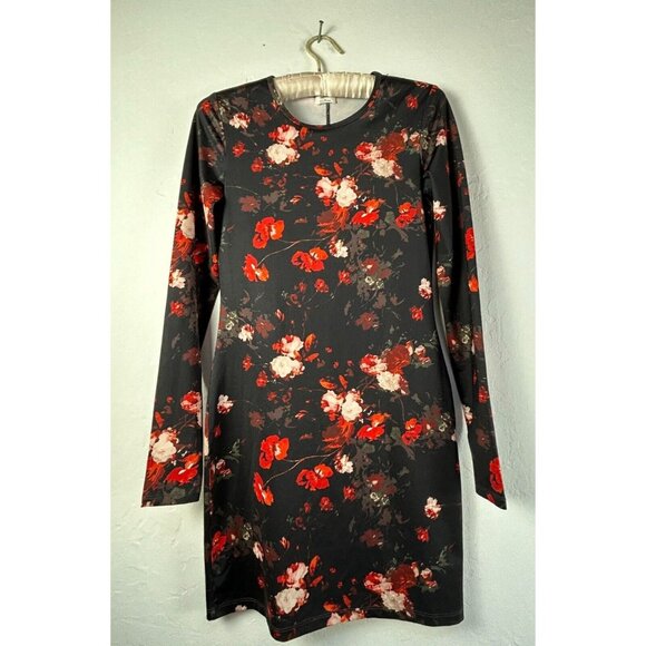 Aritzia Wildred Fleure Mini Bodycon Dress Women's XS Black Floral Long Sleeve - Picture 1 of 10